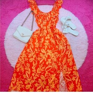 Ava & Viv Orange Floral Midi Dress